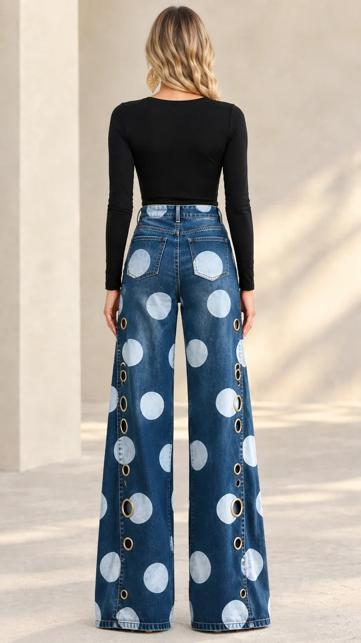 Alia - Premium Polka-Dot Wide-Leg Jeans