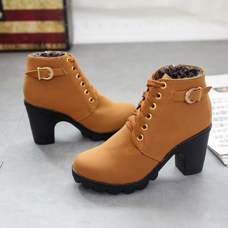 Mara - Plush-Lined Chunky Heel Boots