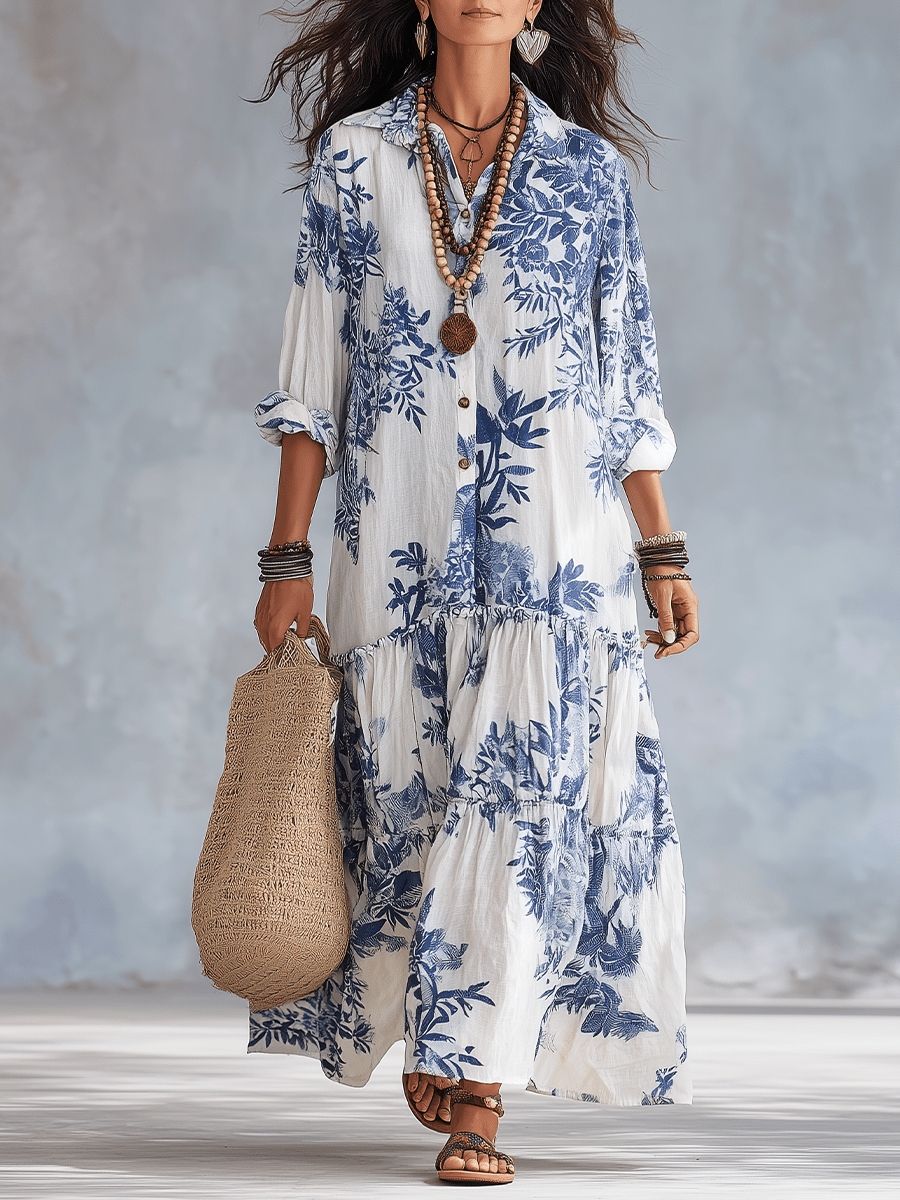 Thealise - Lightweight Button-Front Floral Maxi Dress