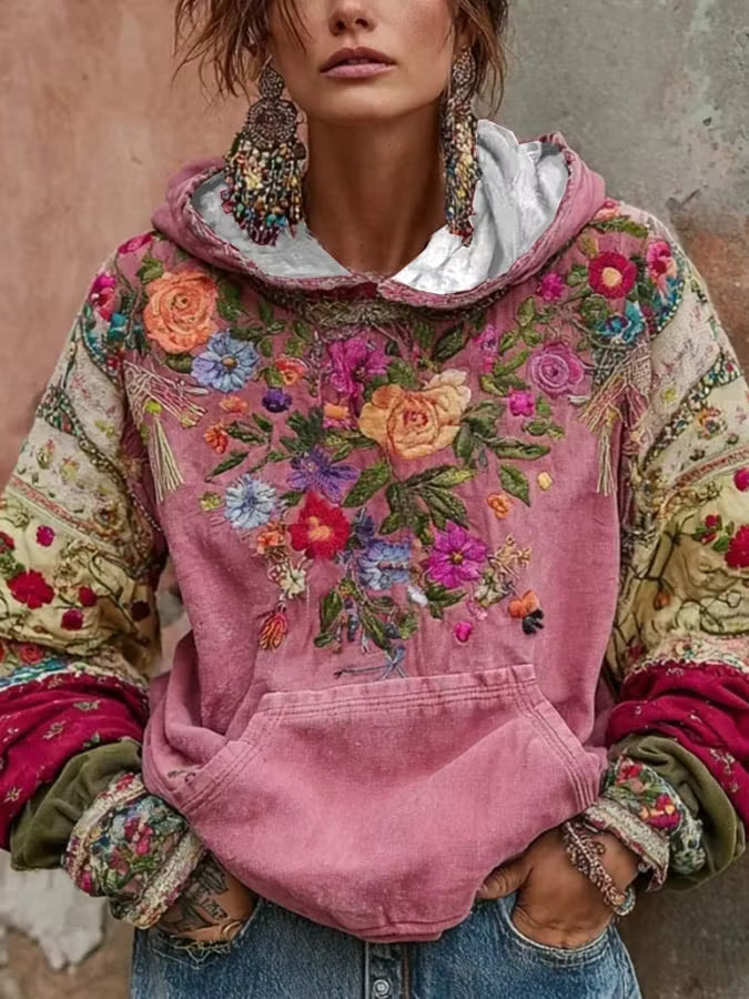 Mirevessa - Soft-Touch Floral-Embroidered Hoodie