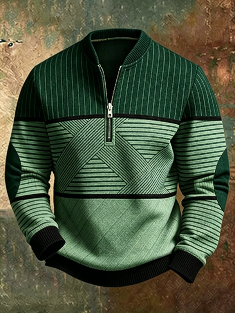 Gaelvick - Contrast Pattern Quarter Zip Sweater