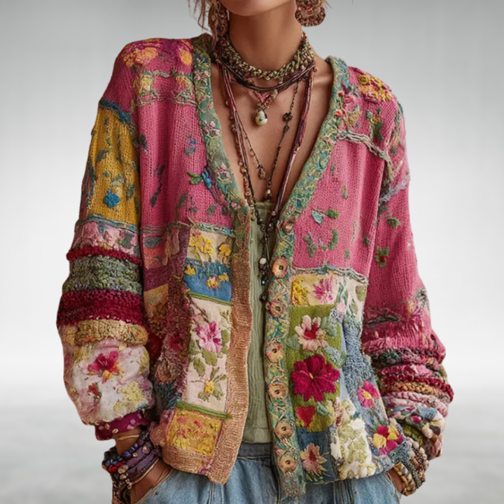 Celestara - Soft-Touch Patchwork Cardigan