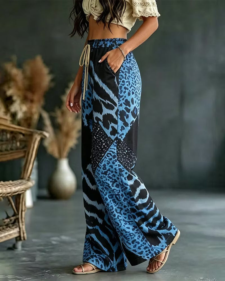 Elfrida - Soft-Touch Leopard Patchwork Wide-Leg Trousers