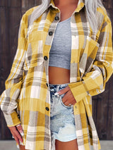 Annora - Casual Brushed Plaid Shirt Jacket