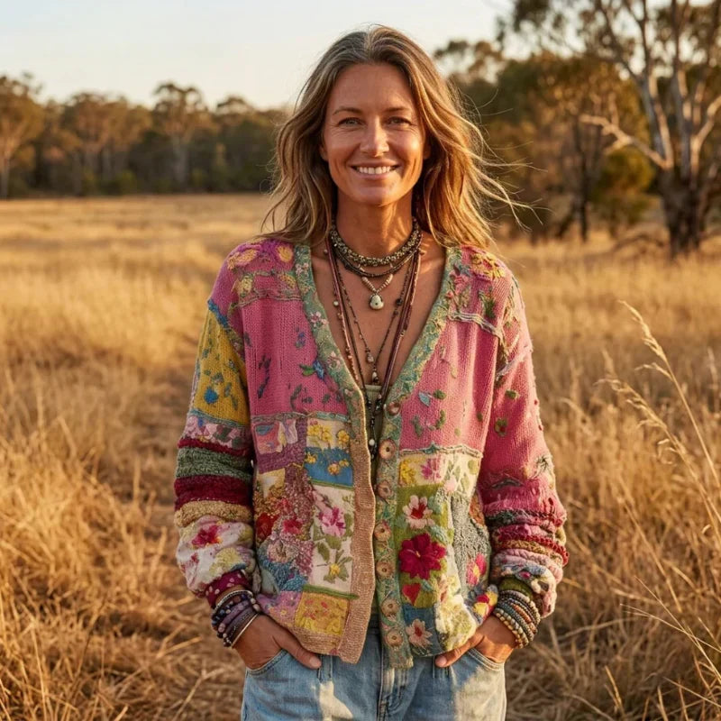 Celestara - Soft-Touch Patchwork Cardigan