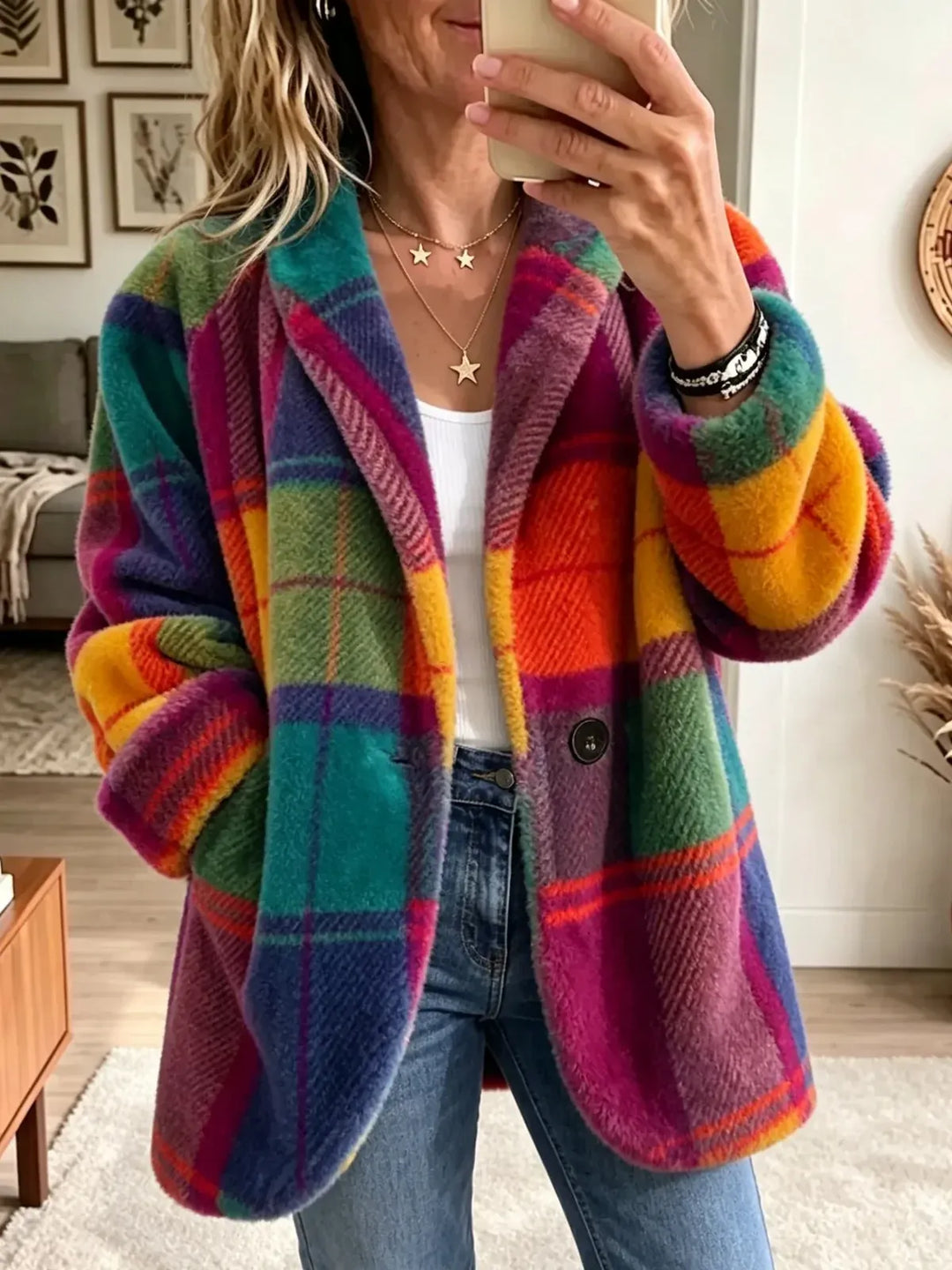 Apollonia - Plush Oversized Checked Jacket