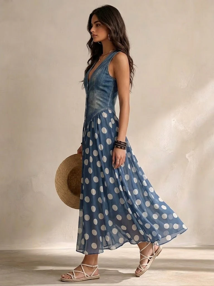 Ameliora - Mixed-Media Polka Dot Dress