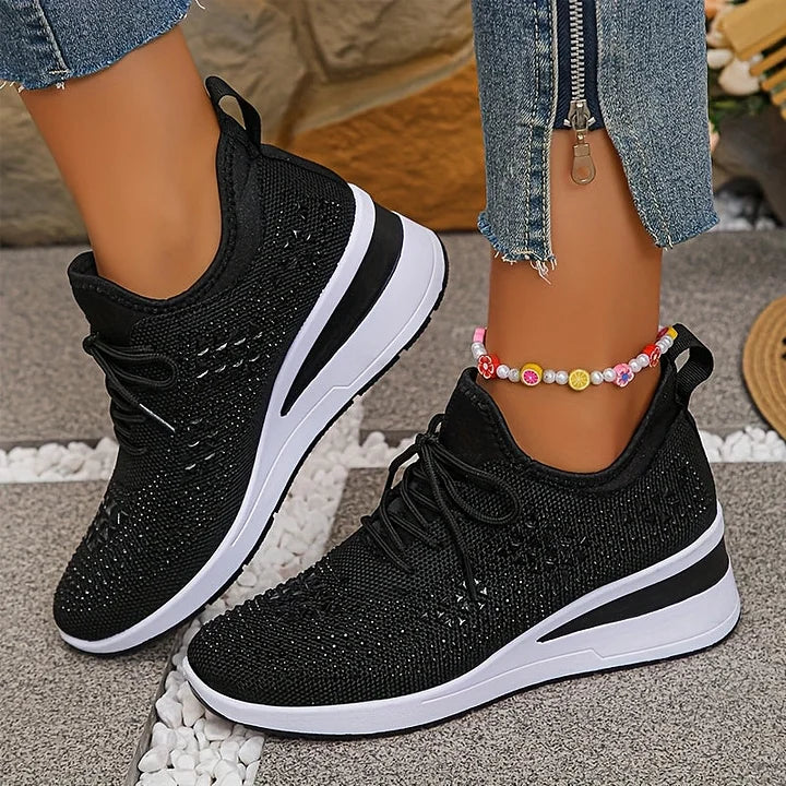 Lilia - Rhinestone-Embellished Wedge Trainers