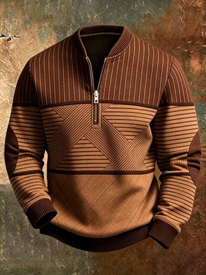 Gaelvick - Contrast Pattern Quarter Zip Sweater
