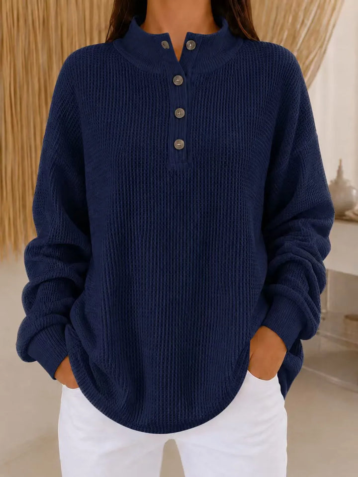 Belliora - Button Neck Textured Knit Sweater