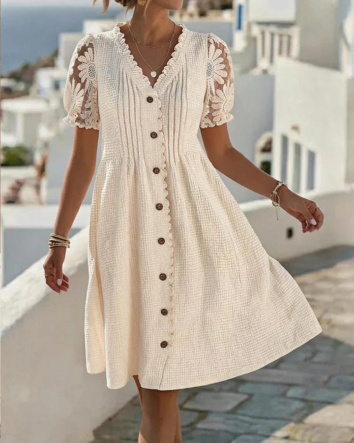 Emmara - Premium Patchwork Puff-Sleeve Dress