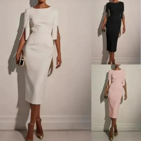Avalyn - Pearl Sleeve Sheath Midi Dress