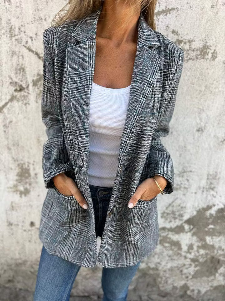 Eira - Tailored Plaid Longline Blazer