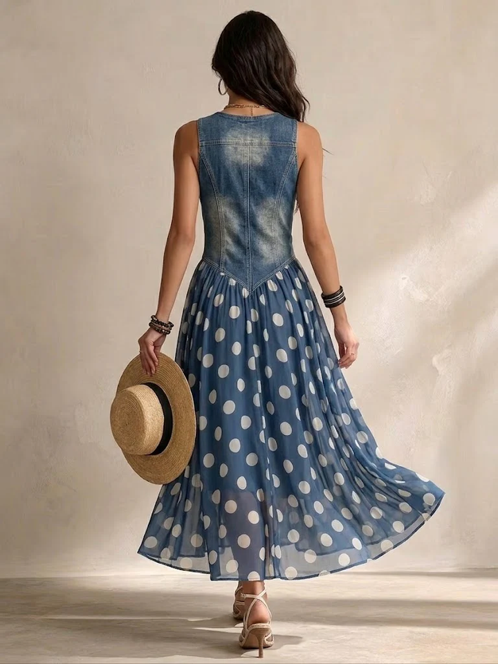 Ameliora - Mixed-Media Polka Dot Dress