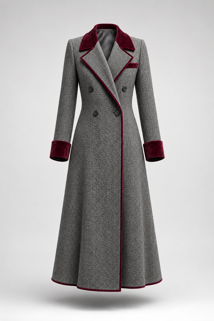 Sanna - Tailored Houndstooth Long Coat