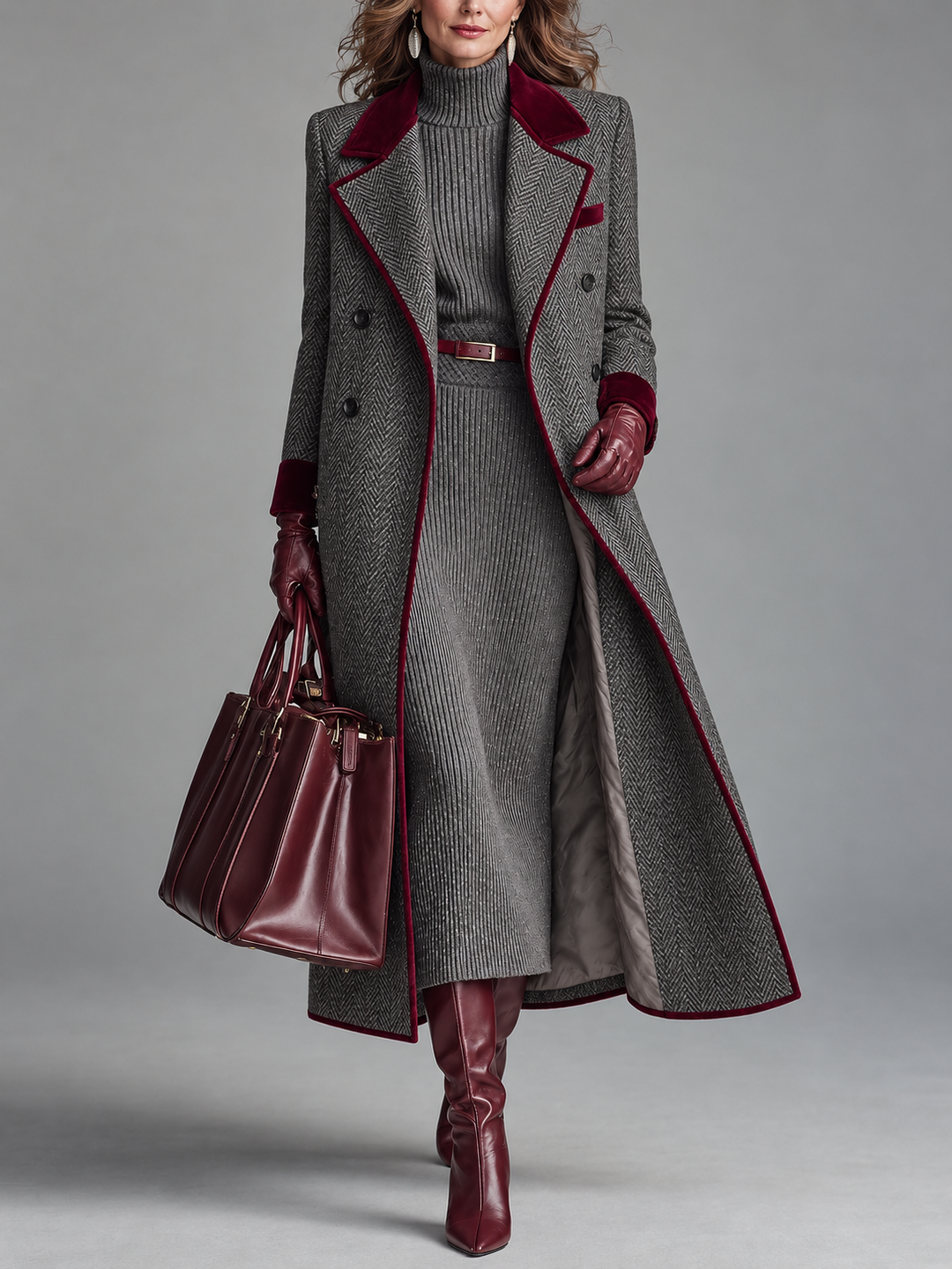 Sanna - Tailored Houndstooth Long Coat