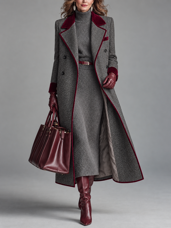 Sanna - Tailored Houndstooth Long Coat