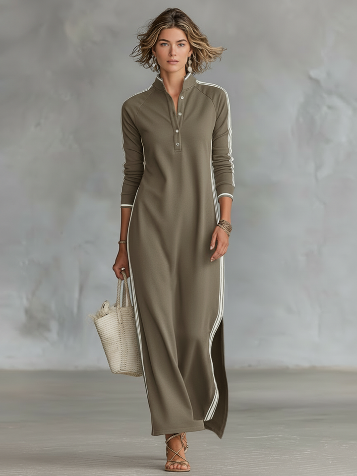 Aida - Sporty Stripe Long Sleeve Maxi Dress