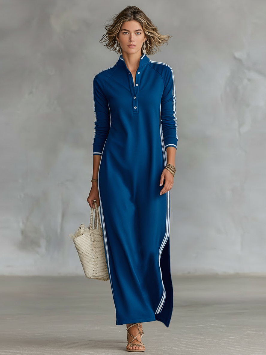 Aida - Sporty Stripe Long Sleeve Maxi Dress