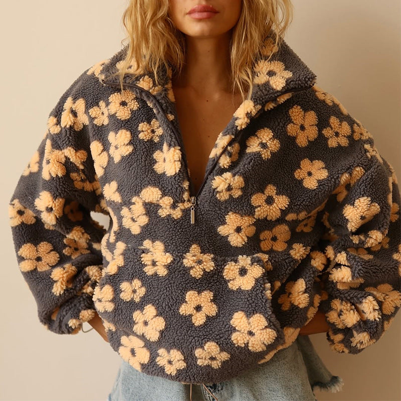 Clemency - Cozy Floral Fleece Pullover