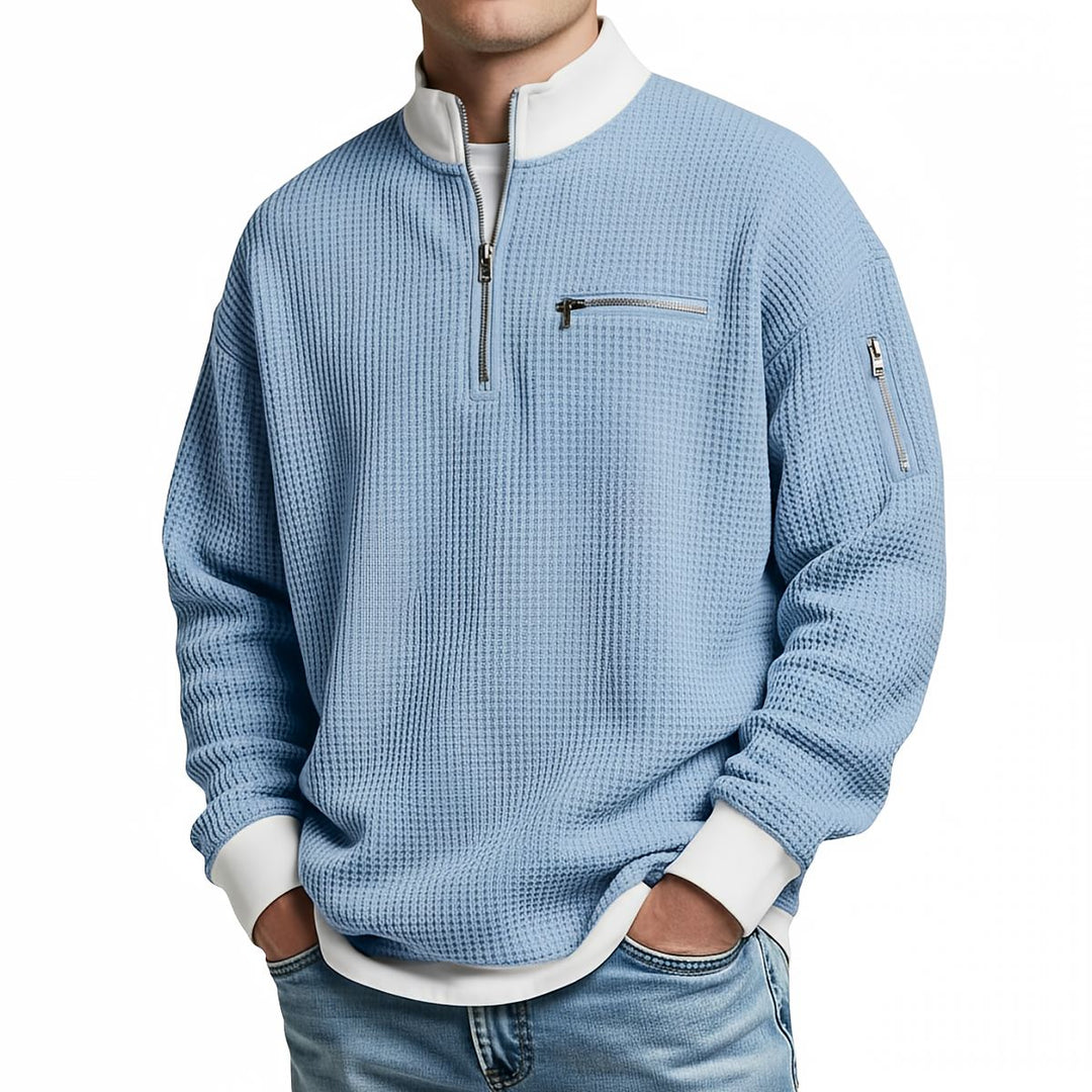 Brice - Textured Waffle Knit Quarter-Zip Sweater