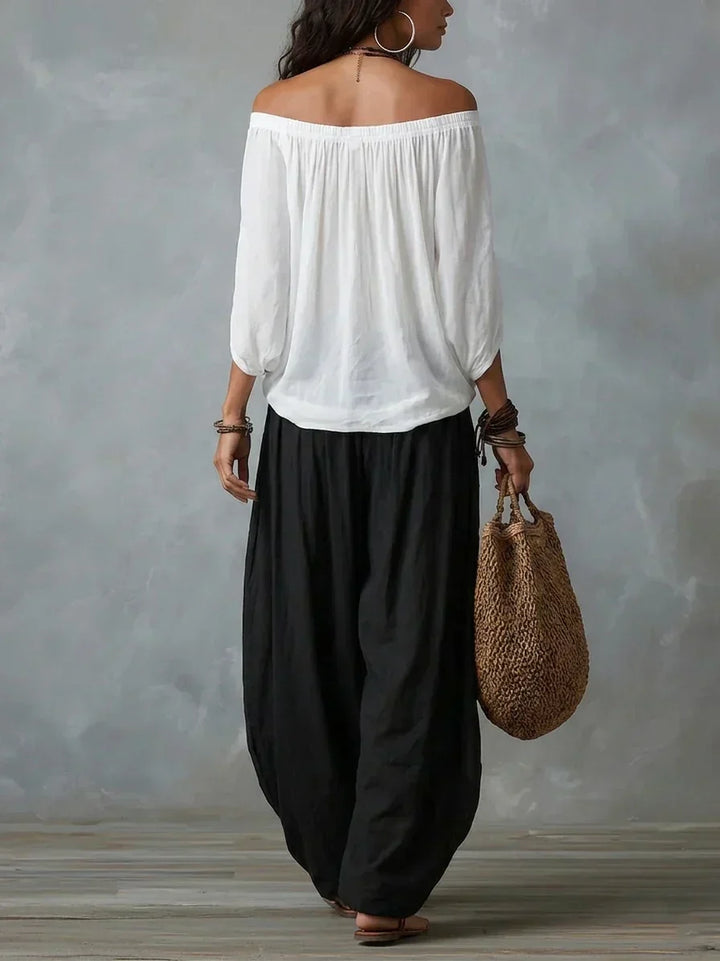 Ottavia - Off Shoulder Boho Top And Harem Trousers Set