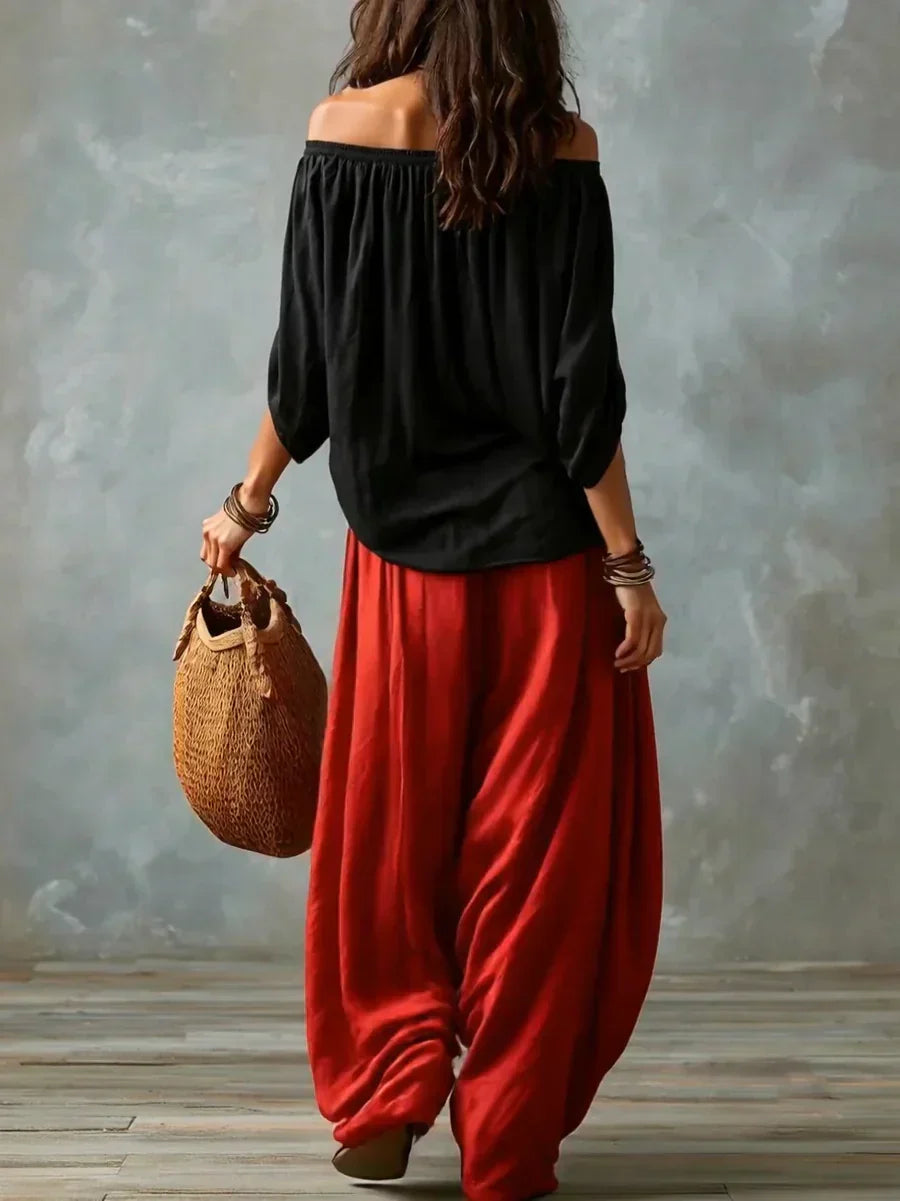 Ottavia - Off Shoulder Boho Top And Harem Trousers Set