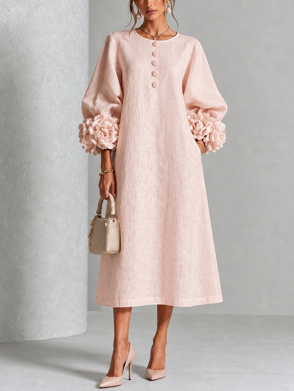 Estelora - Sculptural Floral Midi Dress