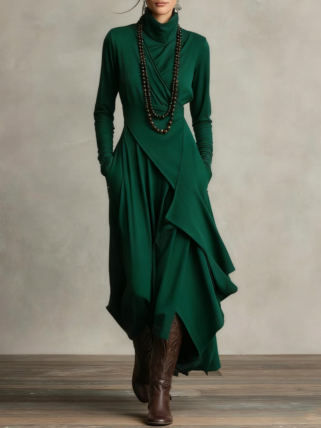 Celenora - Soft-Touch High-Collar Maxi Dress