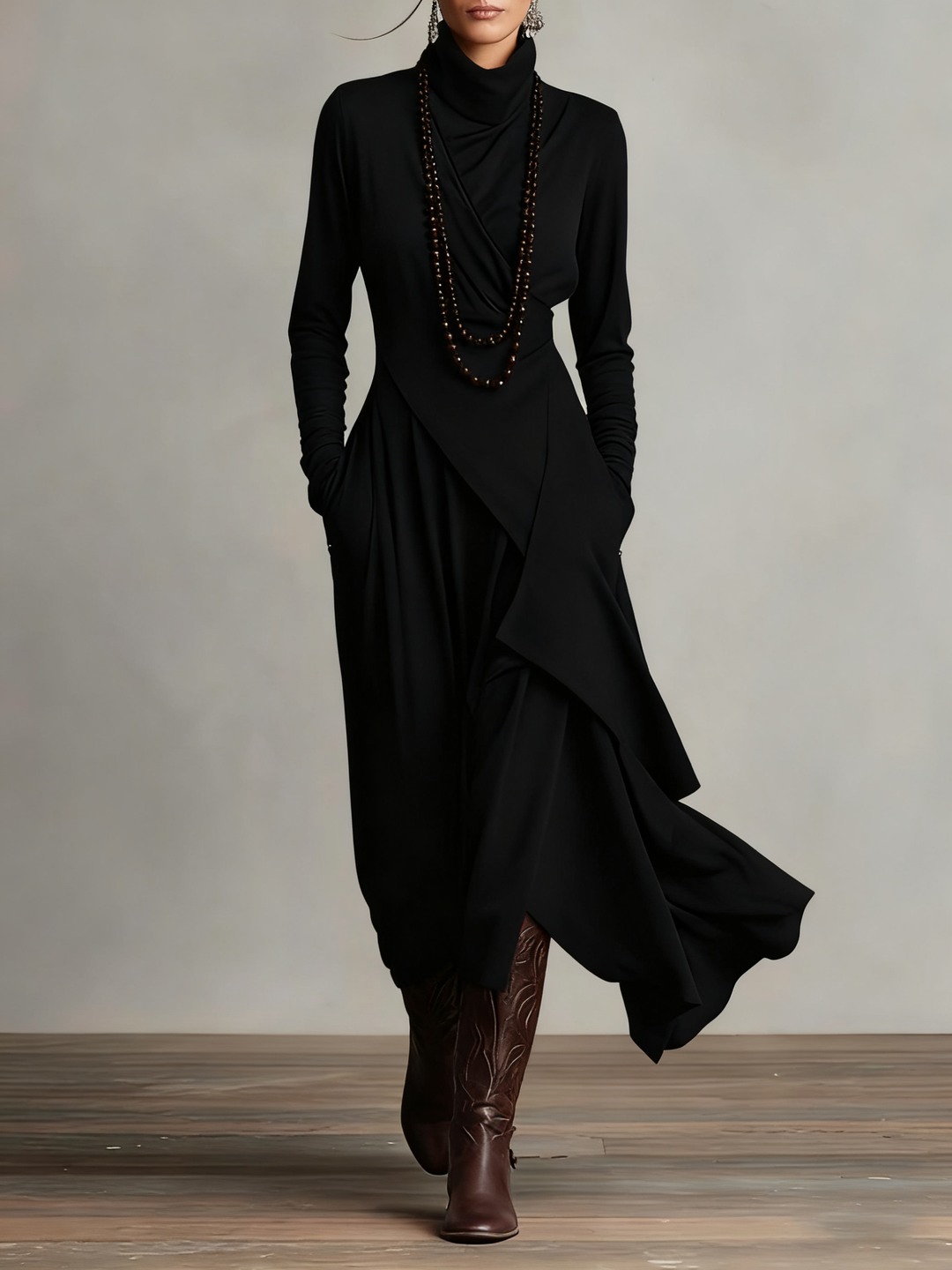 Celenora - Soft-Touch High-Collar Maxi Dress