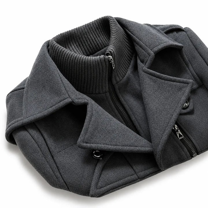 Davin - Layered High Neck Mid Length Coat