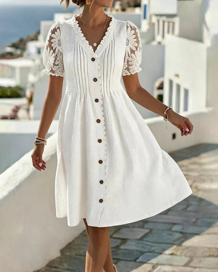 Emmara - Premium Patchwork Puff-Sleeve Dress
