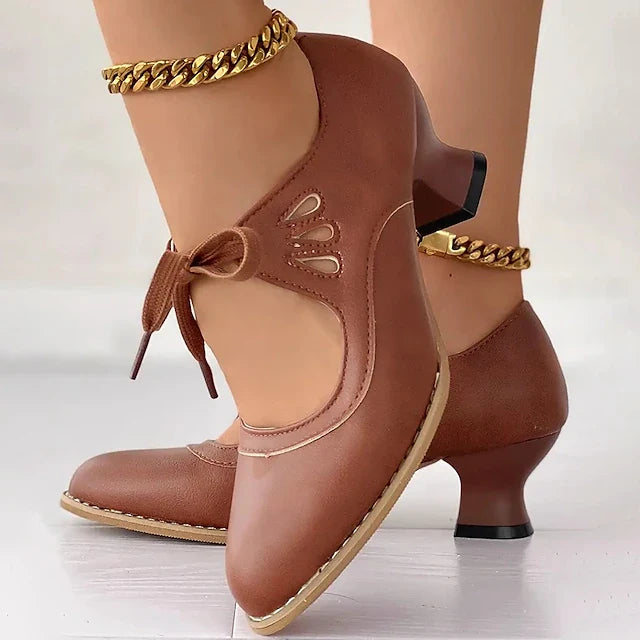 Veralyn - Vintage Lace Up Kitten Heels