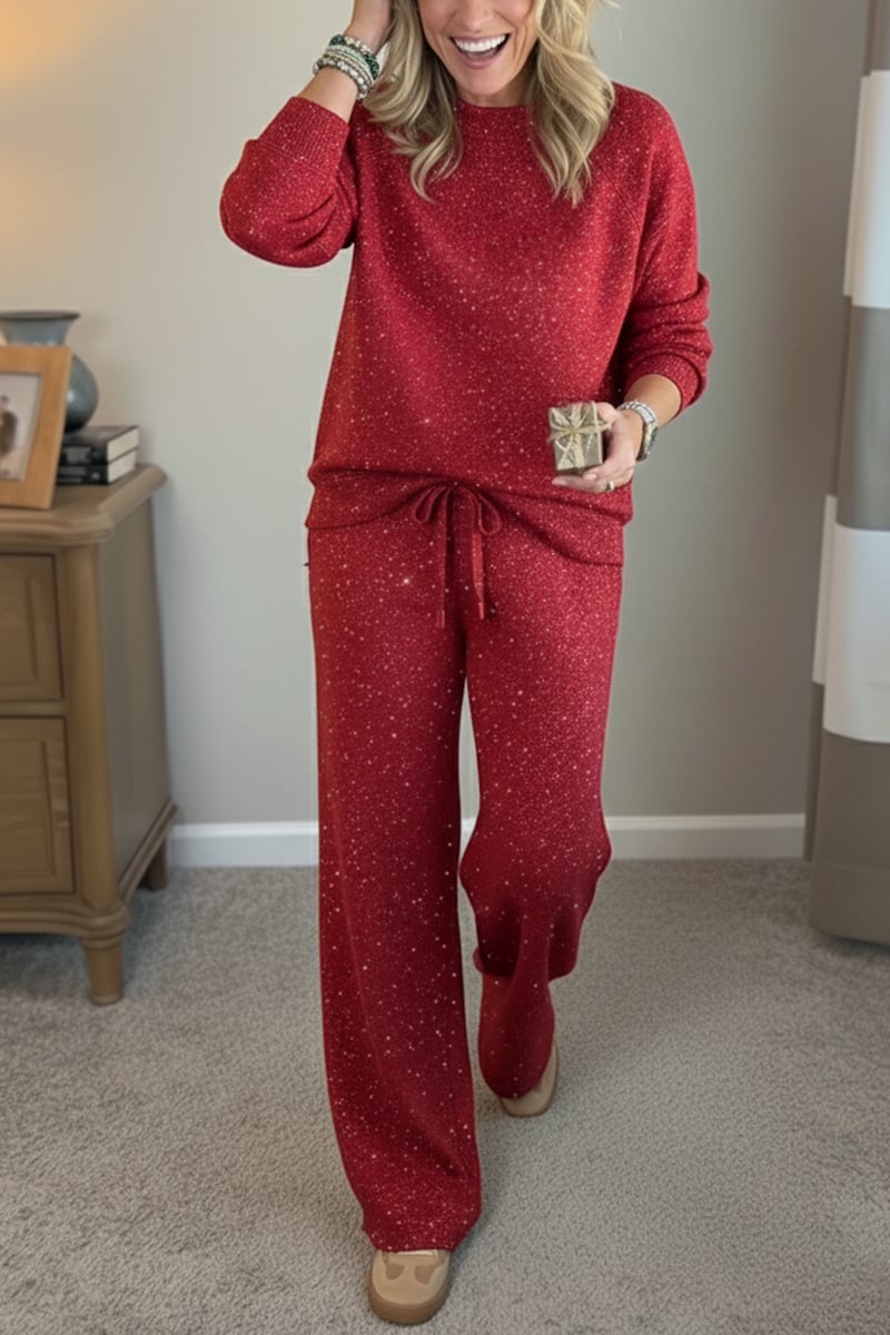 Celia - Shimmer-Finish Jacket and Trousers Set