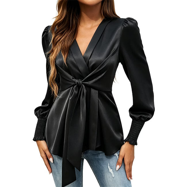 Apolline - Elegant Wrap Style Satin Blouse