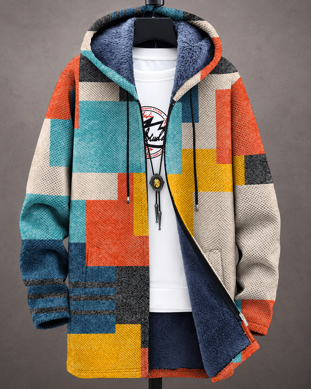 Betha - Geometric Plush Lined Hooded Jacket