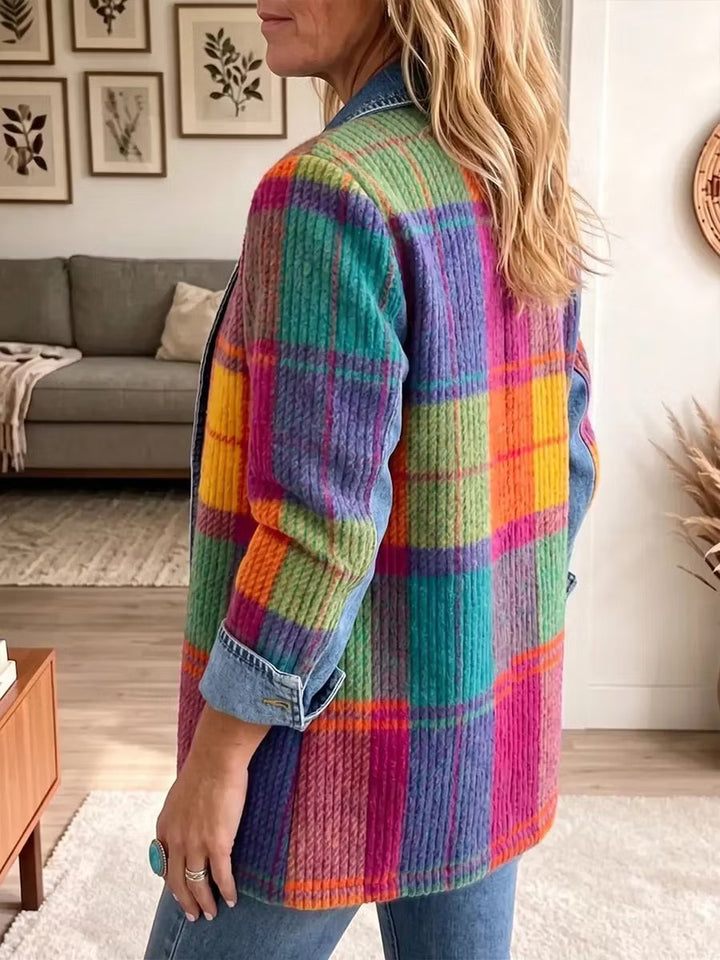 Sasha - Colourful Plaid Knit Denim Jacket