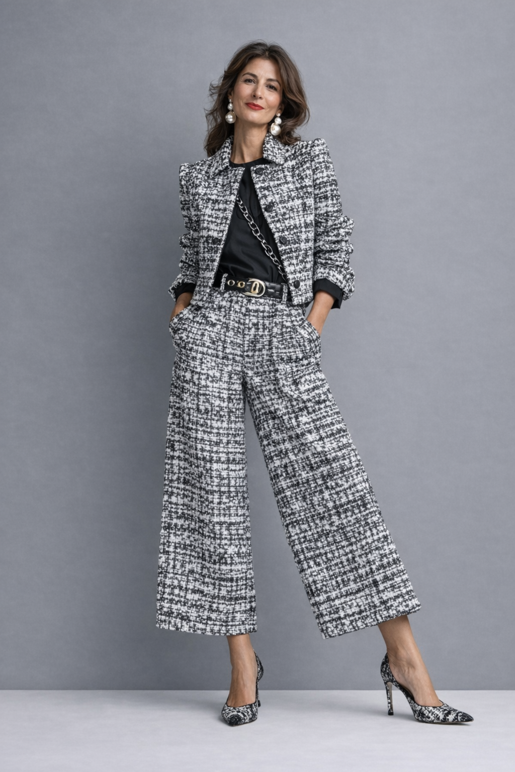 Rosavina - Elegant Tweed Trouser Two Piece Set