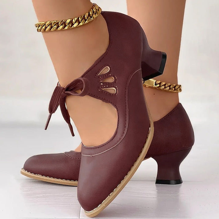 Veralyn - Vintage Lace Up Kitten Heels