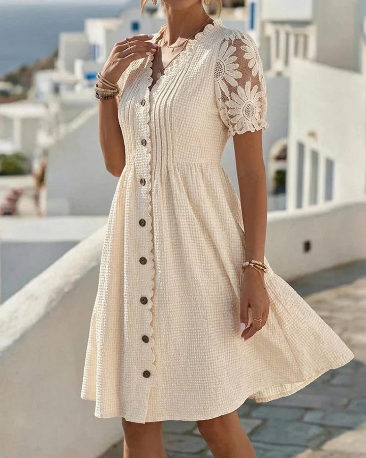 Emmara - Premium Patchwork Puff-Sleeve Dress