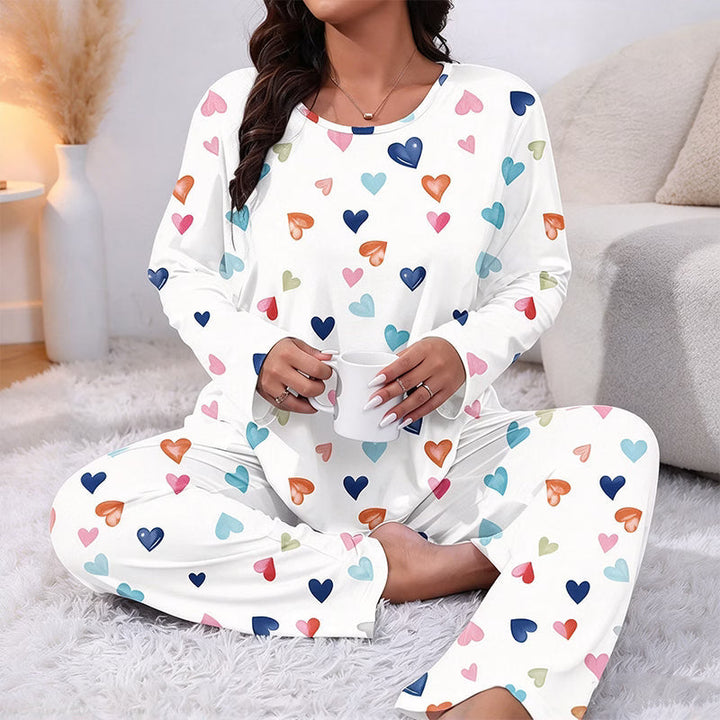 Bina - Soft-Touch Long-Sleeved Heart-Print Pyjama Set