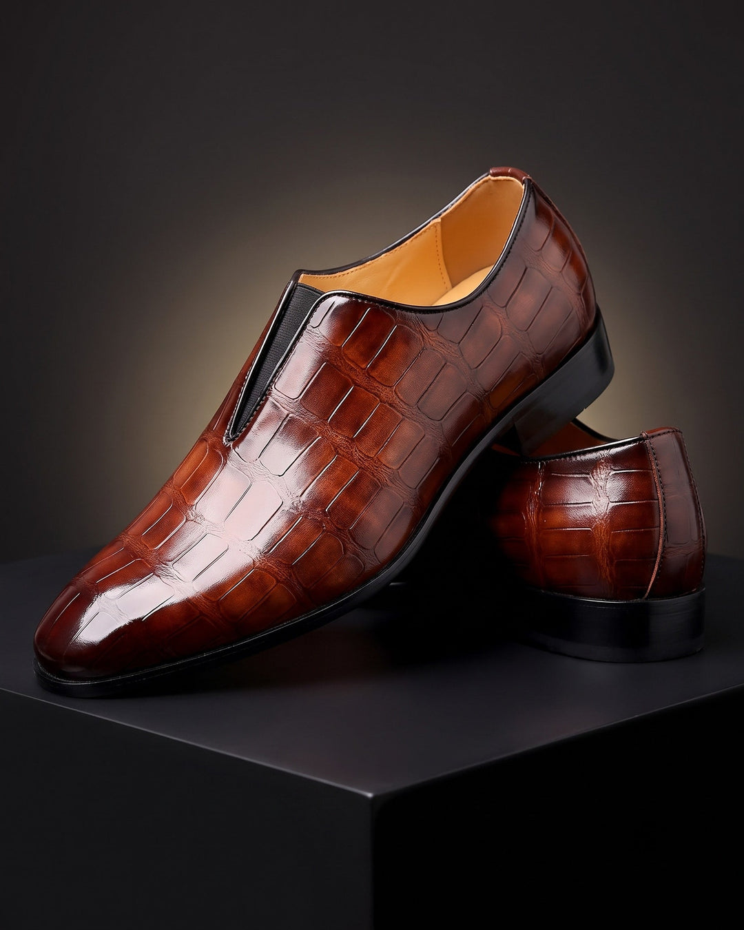 Denton - Burnished Croc-Effect Slip-On Loafers
