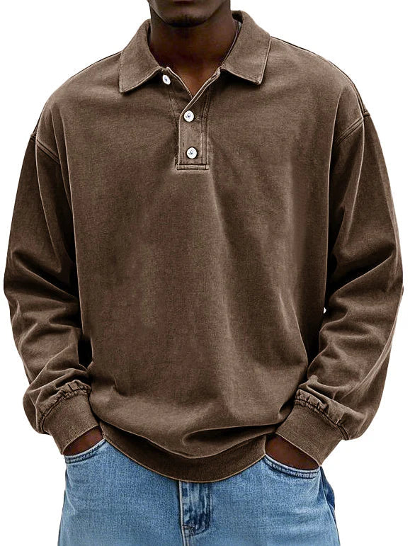 Brychan - Vintage-Wash Long Sleeve Polo Shirt