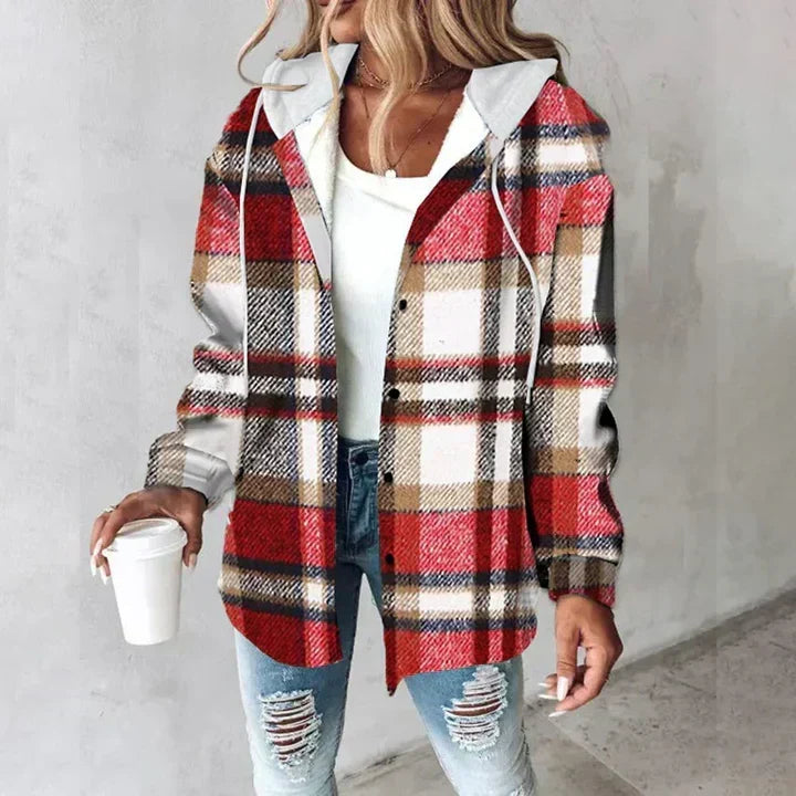 Marla - Plaid Layered Hooded Shirt Jacket