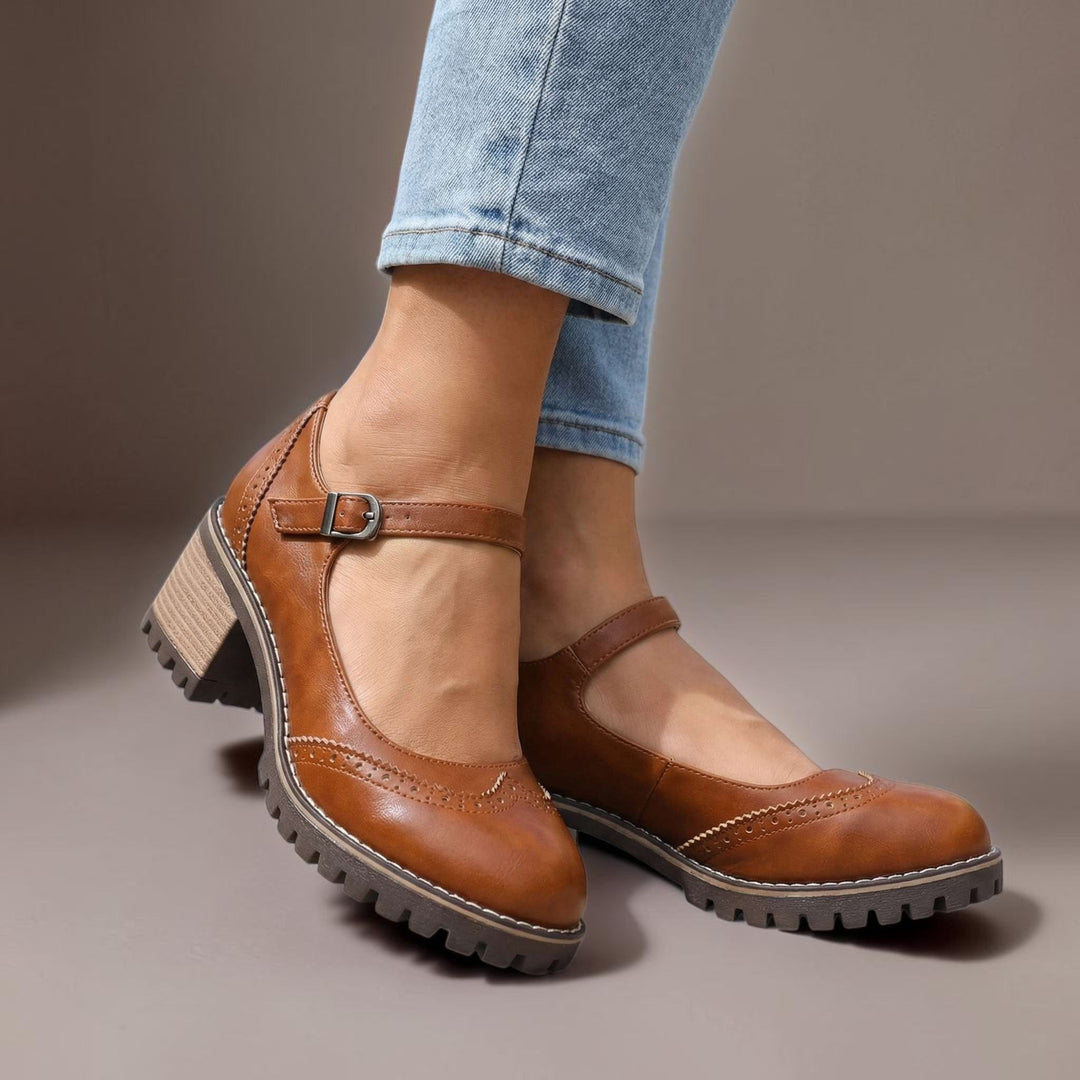 Ilyra - Buckle Strap Block Heel Shoes