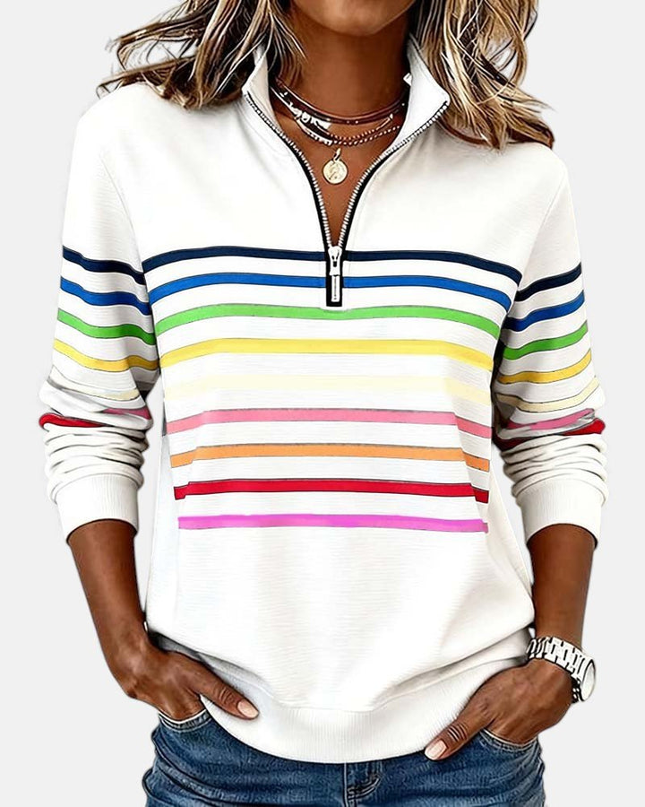 Corinelle - Soft-Touch Striped Half-Zip Sweatshirt